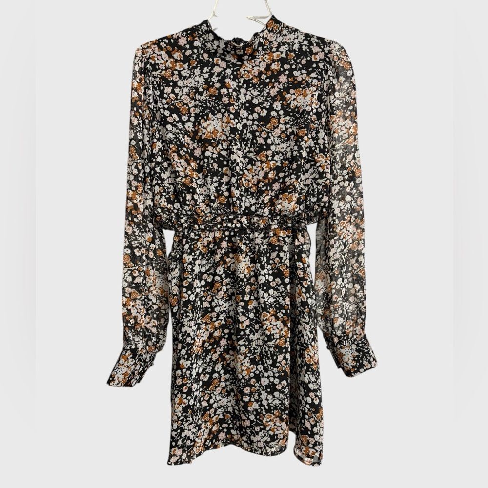 Lulus Autumn Bliss Floral Print Cutout Mini Dress Size L Long Sleeve Evening - Picture 4 of 16